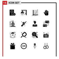 Set of 16 Modern UI Icons Symbols Signs for gift hand sport stop experience Editable Vector Design Elements