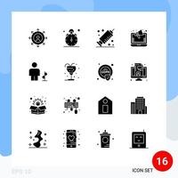 16 User Interface Solid Glyph Pack of modern Signs and Symbols of direction avatar medicine online marketing marketing Editable Vector Design Elements