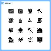 Group of 16 Solid Glyphs Signs and Symbols for document watch kit money smash mallet Editable Vector Design Elements