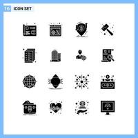 Group of 16 Solid Glyphs Signs and Symbols for document watch kit money smash mallet Editable Vector Design Elements