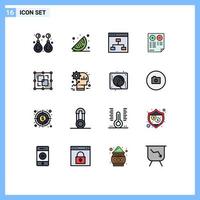 paquete de 16 signos y símbolos de líneas llenas de colores planos modernos para medios de impresión web, como elementos de diseño de vectores creativos editables del equipo de contras del navegador de documentos negativos