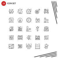 Set of 25 Commercial Lines pack for hammer auction drink microphone tires Editable Vector Design Elements