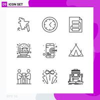 paquete de conjunto de iconos de línea de 9 iconos de contorno aislados en fondo blanco para impresión web y fondo de vector de icono negro creativo móvil