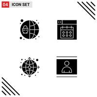 Mobile Interface Solid Glyph Set of 4 Pictograms of network internet web date human Editable Vector Design Elements