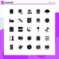 Pack of 25 Modern Solid Glyphs Signs and Symbols for Web Print Media such as data cloud asian office ecommerce Editable Vector Design Elements