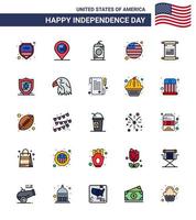 25 Flat Filled Line Signs for USA Independence Day american scroll bottle international flag country Editable USA Day Vector Design Elements