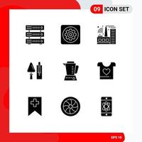 Pack of 9 Modern Solid Glyphs Signs and Symbols for Web Print Media such as blender masonry tool construction trowel Editable Vector Design Elements