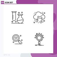 Universal Icon Symbols Group of 4 Modern Filledline Flat Colors of chemistry search science cloud heart Editable Vector Design Elements