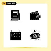 4 Creative Icons Modern Signs and Symbols of book chess notebook money timer Editable Vector Design Elements