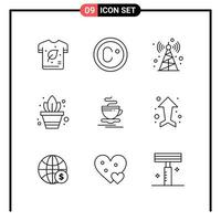 Set of 9 Line Style Icons for web and mobile Outline Symbols for print Line Icon Signs Isolated on White Background 9 Icon Set Creative Black Icon vector background