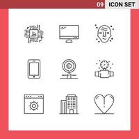 Modern Set of 9 Outlines and symbols such as phone cell imac ufo science Editable Vector Design Elements