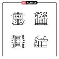 Set of 4 Line Style Icons for web and mobile Outline Symbols for print Line Icon Signs Isolated on White Background 4 Icon Set Creative Black Icon vector background