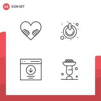 4 Line concept for Websites Mobile and Apps heart download button power message Editable Vector Design Elements