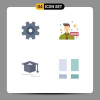 Modern Set of 4 Flat Icons Pictograph of cogs education wheel media collage Editable Vector Design Elements