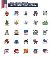 USA Independence Day Flat Filled Line Set of 25 USA Pictograms of bbq food alcohol sign police Editable USA Day Vector Design Elements