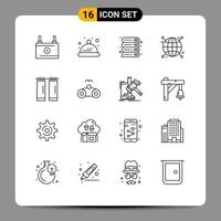 16 Universal Outline Signs Symbols of curtains network device globe connected Editable Vector Design Elements