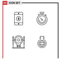 4 Creative Icons Modern Signs and Symbols of dollar engineering clock time power Editable Vector Design Elements