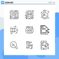 iconos de estilo moderno de 9 líneas delinean símbolos para uso general signo de icono de línea creativa aislado en fondo blanco paquete de 9 iconos fondo de vector de icono negro creativo