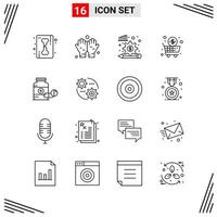 16 Icons Line Style Grid Based Creative Outline Symbols for Website Design Simple Line Icon Signs Isolated on White Background 16 Icon Set Creative Black Icon vector background