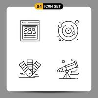 4 Black Icon Pack Outline Symbols Signs for Responsive designs on white background 4 Icons Set Creative Black Icon vector background