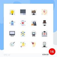 Pack of 16 Modern Flat Colors Signs and Symbols for Web Print Media such as list document food check hands Editable Pack of Creative Vector Design Elements