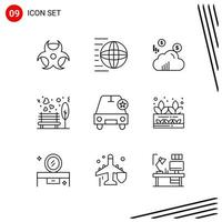 Collection of 9 Vector Icons in Line style Pixle Perfect Outline Symbols for Web and Mobile Line Icon Signs on White Background 9 Icons Creative Black Icon vector background