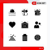 Modern Set of 9 Solid Glyphs and symbols such as hotel favorite opportunity like heart Editable Vector Design Elements