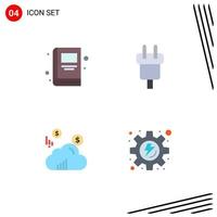 4 Universal Flat Icon Signs Symbols of book marketing charge electric energy Editable Vector Design Elements