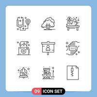 Modern Set of 9 Outlines Pictograph of polaroid photo power camera hammer Editable Vector Design Elements