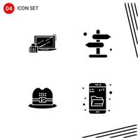 Collection of 4 Vector Icons in solid style Pixle Perfect Glyph Symbols for Web and Mobile Solid Icon Signs on White Background 4 Icons Creative Black Icon vector background