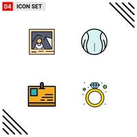 Mobile Interface Filledline Flat Color Set of 4 Pictograms of picture id card photo sport pass Editable Vector Design Elements