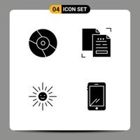 Set of 4 Commercial Solid Glyphs pack for cd brightness device data sun Editable Vector Design Elements