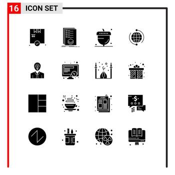 Editable Vector Line Pack of 16 Simple Solid Glyphs of global connect acorn business season Editable Vector Design Elements