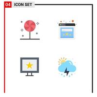 Group of 4 Flat Icons Signs and Symbols for candies tv sweet website rain Editable Vector Design Elements