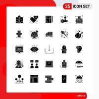 User Interface Pack of 25 Basic Solid Glyphs of gear sketch love hearts pen notepad Editable Vector Design Elements