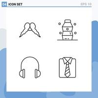 Line Pack of 4 Universal Symbols of moustache audio male drink headset Editable Vector Design Elements