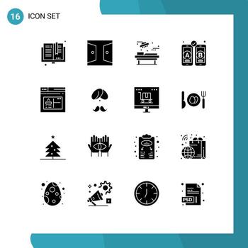 grupo de símbolos de iconos universales de 16 glifos sólidos modernos de diseño web de aplicaciones sala de desarrollo doméstico elementos de diseño vectorial editables vector