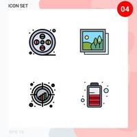 4 Universal Filledline Flat Color Signs Symbols of real crosshair paint image target Editable Vector Design Elements