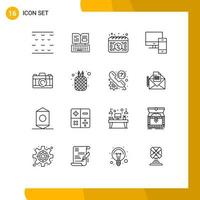 16 Universal Outlines Set for Web and Mobile Applications camera pc calendar mac computer Editable Vector Design Elements