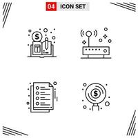 4 Icons Line Style Grid Based Creative Outline Symbols for Website Design Simple Line Icon Signs Isolated on White Background 4 Icon Set Creative Black Icon vector background