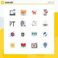 Set of 16 Commercial Flat Colors pack for seo tag connect shared tactic chess Editable Pack of Creative Vector Design Elements