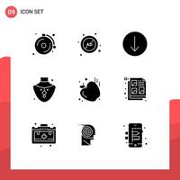 9 conjunto de glifos sólidos universales para aplicaciones web y móviles apple gym flecha collar gema elementos de diseño vectorial editables vector