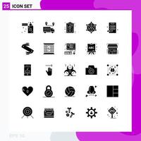 Pack of 25 Modern Solid Glyphs Signs and Symbols for Web Print Media such as board learning valentine language lab Editable Vector Design Elements