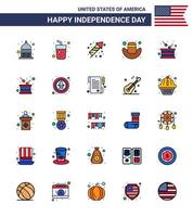 feliz día de la independencia 4 de julio conjunto de 25 líneas planas llenas pictografía americana del día festivo sombrero de celebración elementos de diseño vectorial del día de estados unidos editables americanos vector