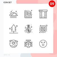 Vector Pack of 9 Icons in Line Style Creative Outline Pack isolated on White Background for Web and Mobile Creative Black Icon vector background