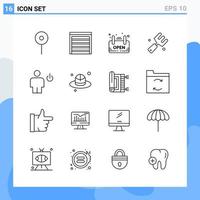 Modern 16 Line style icons Outline Symbols for general use Creative Line Icon Sign Isolated on White Background 16 Icons Pack Creative Black Icon vector background