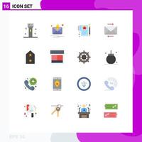 Set of 16 Modern UI Icons Symbols Signs for badge arrow document share contract Editable Pack of Creative Vector Design Elements