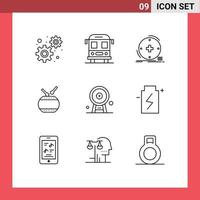 conjunto de 9 iconos modernos de la interfaz de usuario símbolos signos para la arquitectura de la rueda de la fortuna salud celebración china elementos de diseño vectorial editables vector