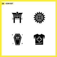 Mobile Interface Solid Glyph Set of 4 Pictograms of gate casket chinese development death Editable Vector Design Elements