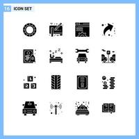 Group of 16 Solid Glyphs Signs and Symbols for diploma right data up arrow Editable Vector Design Elements